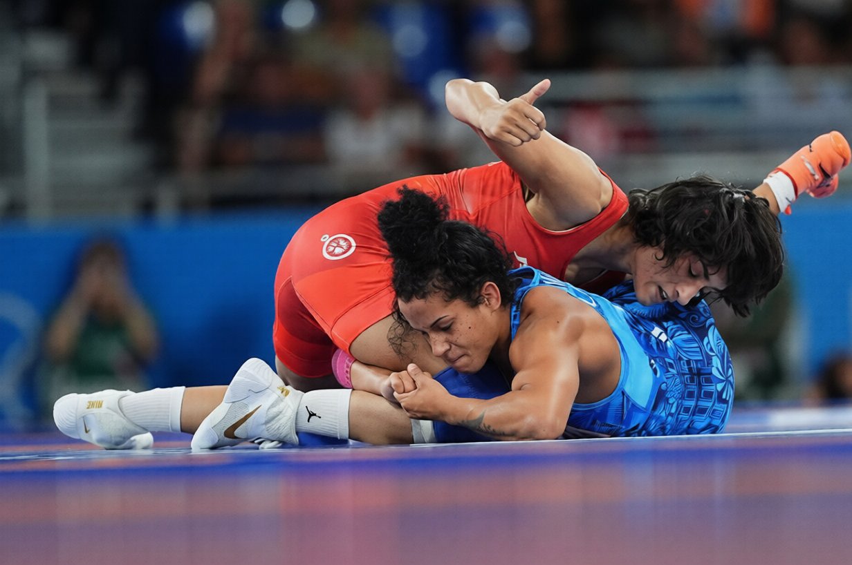 Guzmán (derecha) es la única cubana en la Pro Wrestling League de la India.