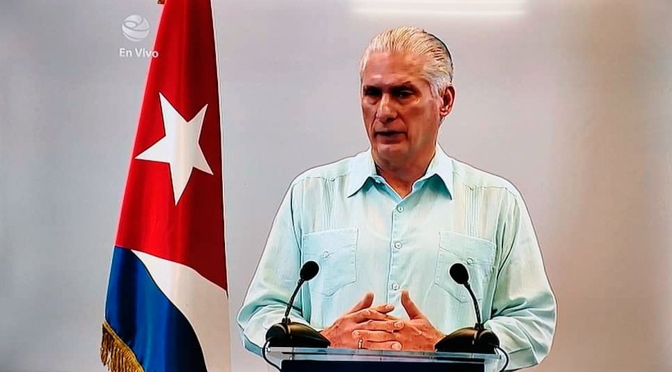 Presidente cubano Miguel Díaz-Canel Bermúdez comparece ante la prensa este 13 de marzo de 2026.
