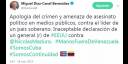 Es inaceptable la apología del crimen y amenaza de asesinato político en medios públicos, dijo Díaz-Canel