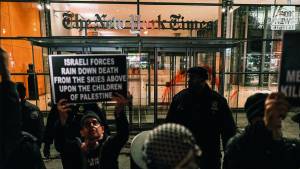 Manifestación propalestina frente a The New York Times. 