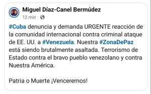 Cuba demanda urgente reacción internacional contra criminal ataque de Estados Unidos a Venezuela