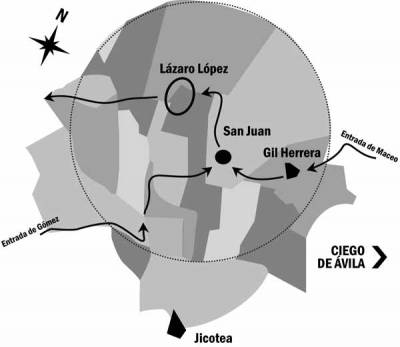 Mapa del recorrido del contingente invasor