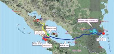 Mapa: Proyecto de Desarrollo Integral del Gran Canal de Nicaragua. HKND Group