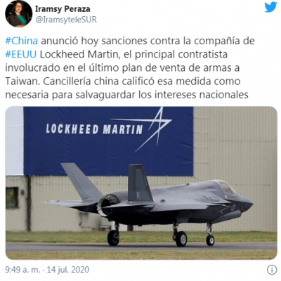 Noticias	> Mundo China sanciona a contratista de EE.UU. por ventas de armas