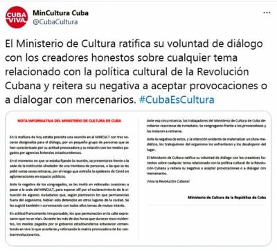 El Ministerio de Cultura ratifica su voluntad de diálogo con los creadores honestos