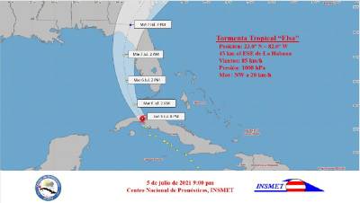 Cono de probabilidades de tormeta tropical Elsa