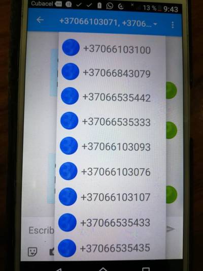 FOTO 3: Uno de los usuarios afectados, la captura muestra el envío de un SMS a múltiples destinatarios internacionales.