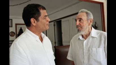 Rafael Correa Delgado y el líder de la Revolución cubana Fidel Castro Ruz
