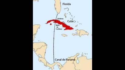 Mapa del canal Vía-Cuba que querían construir los americanos