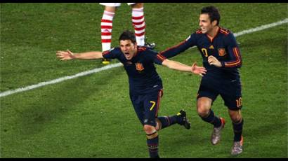 David Villa celebra el gol que envió a España a semifinales.