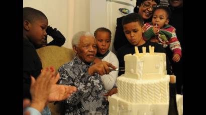 Nelson Mandela en el día de su cumpleaños 92