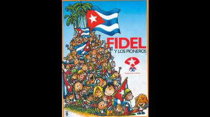 Caricatura Fidel y los pioneros 