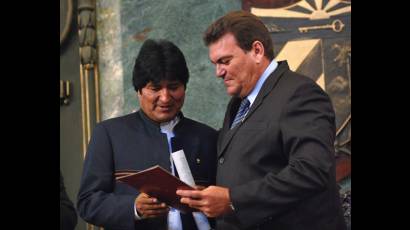 Evo Morales y  Gustavo Cobreiro