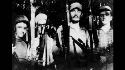 Frank, Faustino Pérez, Fidel y Hart en la Sierra Maestra