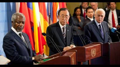 Kofi Annan, Ban Ki-moon y Nabil El-Araby