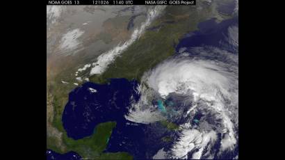 Imágen de satélite del huracán Sandy