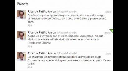 Ecuador se solidariza con presidente Hugo Chávez tras anuncio de nueva intervención quirúrgica