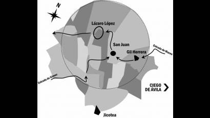 Mapa del recorrido del contingente invasor