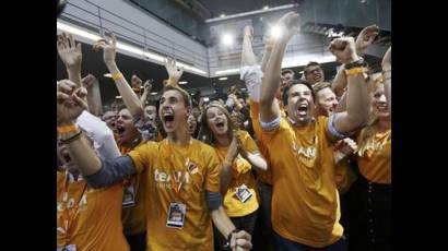 Celebración de la victoria de Angela Merkel 