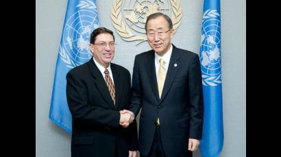 Ban Ki-moon, y el canciller de Cuba, Bruno Rodríguez Parrilla