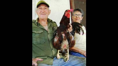 Eddy e Isabel, junto a su gallo