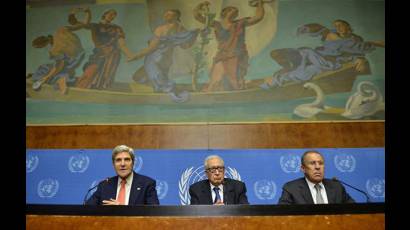 John Kerry, Lajdar Brahimi y Sergei Lavrov