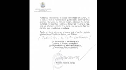 carta de Nicolás Maduro a Fernándo González