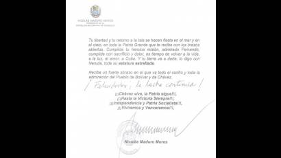 carta de Nicolás Maduro a Fernándo González