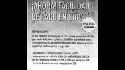 Pago en CUC y CUP 