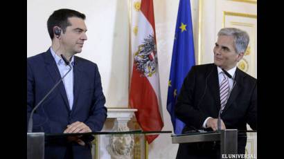 Tsipras con el canciller austriaco, Werner Faymann