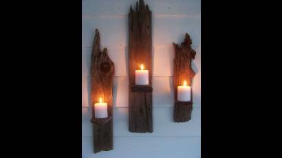 Decoración con madera y velas