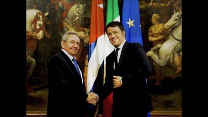 El Presidente cubano se reunió con el primer ministro italiano, Matteo Renzi