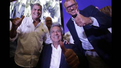 De izquierda a derecha, Correa, Lenín Moreno y Jorge Glas, actual vicepresidente que repite en la fórmula de Alianza País