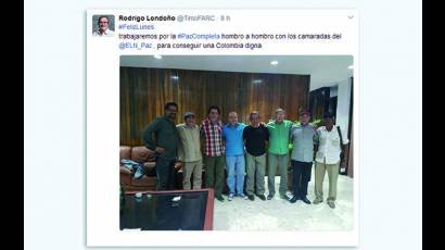 El tweet de Rodrigo Londoño sobre reunión FARC EP y ELN en La Habana