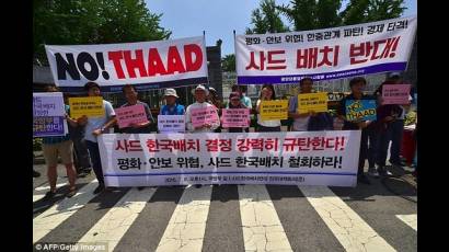 Manifestación contra el sistema antimisiles estadounidense Thaad instalado en Corea del Sur.