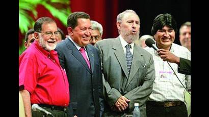 Fidel Castro con Hugo Chavez, Evo y Lula