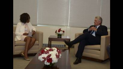La víspera, Díaz-Canel también sostuvo un encuentro bilateral en la ONU con Epsy Campbell, canciller de Costa Rica.