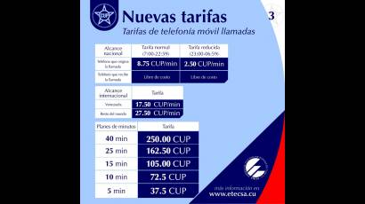 Nuevas tarifas de Etecsa a partir del 1ro. de enero de 2021