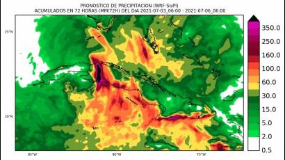 Pronóstico de lluvias para Cuba entre el 3 y el 6 de julio.