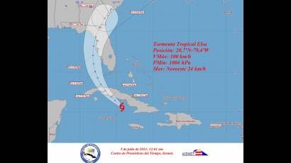 La tormenta tropical Elsa transita al sur de Cuba el lunes 5 de julio a la medianoche.