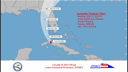 Cono de trayectoria de la tormenta tropical Elsa