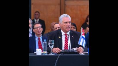 Mario Díaz-Canel Bermúdez, Primer Secretario del Comité Central del Partido Comunista de Cuba y Presidente de la República, en la 7ma. Cumbre de la Celac, en Argentina