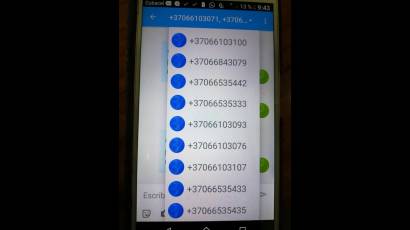 FOTO 3: Uno de los usuarios afectados, la captura muestra el envío de un SMS a múltiples destinatarios internacionales.
