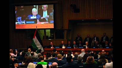 El respaldo de la comunidad internacional a la causa del pueblo palestino se hizo sentir a los 75 años de la Nakba o Catástrofe. En la imagen, el presidente de la Autoridad Palestina, Mahmud Abas, en Nueva York, Naciones Unidas, el 15 de mayo de 2023.