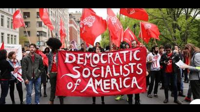Manifestación en Nueva York de socialistas democráticos. 
