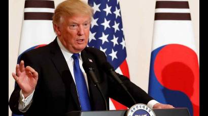 rump, durante su conferencia de prensa en Corea del Sur .