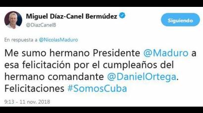 El presidente cubano, Miguel Díaz-Canel, felicitó hoy a su par nicaragüense, Daniel Ortega