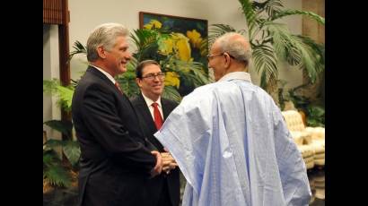 Miguel Díaz-Canel Bermúdez, recibió en la tarde de este martes al Presidente de la República Árabe Saharaui Democrática