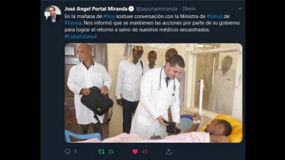 Twitter del Ministro de Salud Pública de Cuba