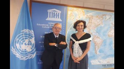 Encuentro entre la directora general de la Unesco, Audrey Azoulay, y el historiador de La Habana, Eusebio Leal